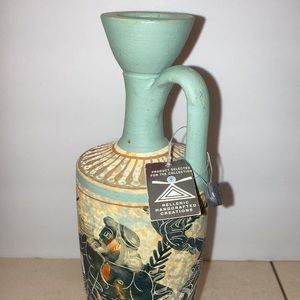 Greek Art Pottery oil flask Hand made,  White Ground Lekythos Decor NWT
